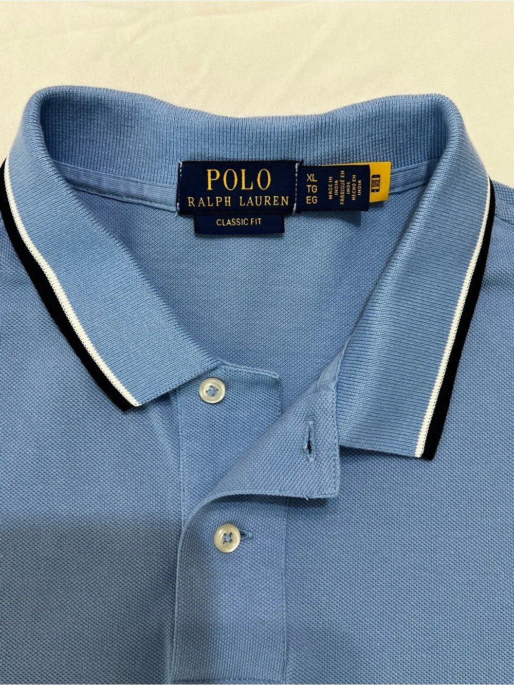 Polo Ralph Lauren Men's XL Light Blue Tipped Classic Fit Pique Polo Shirt Preppy